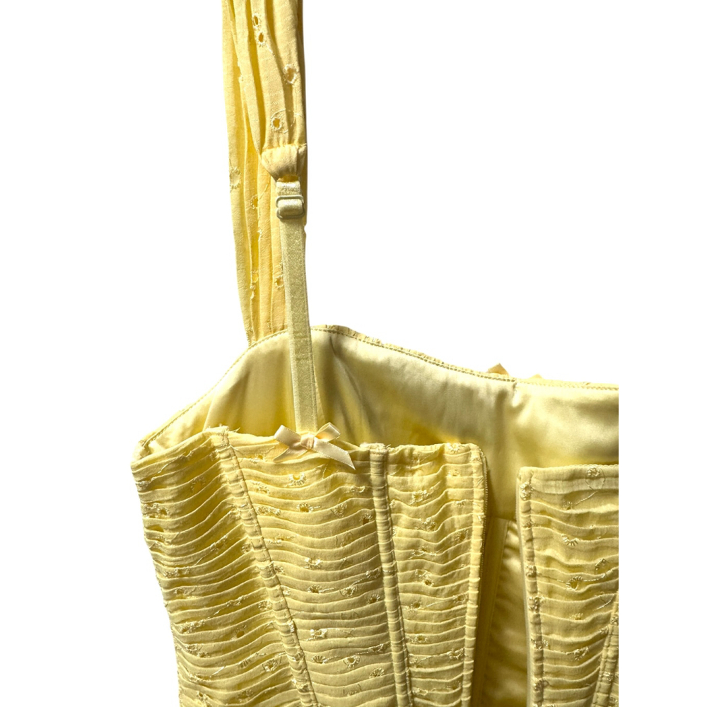 For Love & Lemons Bustier Maxi Dress Eyelet Corset Yellow Maxi S - Picture 13 of 16